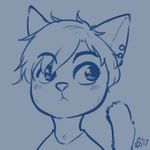  2017 alec8ter anthro blue_background blush bust_portrait cat celeste_(buurgerboy) clothed clothing ear_piercing feline male mammal monochrome piercing portrait signature simple_background solo 