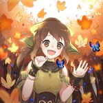  artist_name bad_id bad_pixiv_id bare_shoulders bow bracelet breastplate brown_eyes brown_hair bug butterfly cape dyute_(fire_emblem) fangs fire_emblem fire_emblem_echoes:_mou_hitori_no_eiyuuou highres insect jewelry leaf long_hair maple_leaf open_mouth ponytail solo tcong tree upper_body 