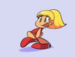  1girl animated animated_gif blonde_hair capcom child commentary dress eyebrows eyebrows_visible_through_hair flat_chest full_body green_eyes panties pepipopo ponytail red_dress rockman rockman_(classic) roll shadow shoes sleeveless sleeveless_dress solo underwear walking 