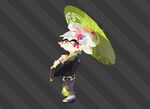  1girl absurdres green_umbrella highres hotaru_(splatoon) inoue_seita japanese_clothes kimono looking_at_viewer official_art oriental_umbrella pointy_ears silver_hair solo splatoon_(series) splatoon_2 symbol-shaped_pupils tentacle_hair umbrella 