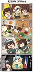  4koma aircraft airplane anchor_hair_ornament animal_costume arms_up beret blonde_hair blue_hair brown_eyes brown_hair bunny_costume chibi closed_eyes comic commandant_teste_(kantai_collection) commentary cosplay costume dog_costume drawer grey_eyes hair_ornament hat hat_feather helmet highres hyuuga_(kantai_collection) japanese_clothes kantai_collection kemono_friends komasan komasan_(cosplay) lion_costume long_hair long_sleeves multicolored_hair multiple_girls open_mouth panda_costume pith_helmet puchimasu! pumpkin_costume red_hair scarf shirt short_hair skirt smile sparkle star star-shaped_pupils surprised sweatdrop symbol-shaped_pupils t-shirt translated white_hair youkai_watch yuureidoushi_(yuurei6214) zipper 