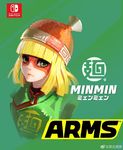  arms_(game) bangs beanie blonde_hair character_name chinese_clothes copyright_name green_eyes hat looking_at_viewer mask min_min_(arms) short_hair sjmyan solo 