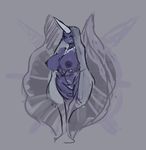  anthro areola big_breasts breasts clothed clothing cloyster female grey_background horn jewelry liveforthefunk necklace nintendo pok&eacute;mon simple_background solo thong topless video_games 