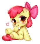  2017 apple_bloom_(mlp) blush catmag cub earth_pony equine female feral friendship_is_magic hair hair_bow hair_ribbon hooves horse looking_at_viewer mammal my_little_pony pony ribbons simple_background solo underhoof white_background young 