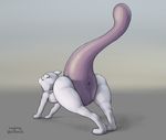  2017 all_fours ambiguous_gender anus ass_up butt cat detailed digital_media_(artwork) eyes_closed feline legendary_pok&eacute;mon longlevy mammal mewtwo nintendo nude outside pinup pok&eacute;mon pose raised_tail realistic shaded simple_background solo tongue tongue_out video_games 