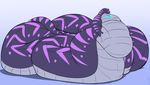  2017 belly big_belly blue_markings chest_markings digital_media_(artwork) gradient_background grey_scales male mangoicy markings morbidly_obese multicolored_scales naga obese overweight overweight_male pink_scales pink_stripes purple_scales reptile scales scalie scythe_nathair simple_background smile snake snout solo striped_scales stripes watermark 