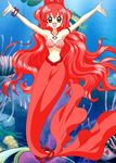  highres izumi_cora long_hair luana_morado mermaid mermaid_melody_pichi_pichi_pitch monster_girl red red_eyes red_hair tail 