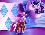  2017 abstract_background armor blue_eyes duo equine female feral friendship_is_magic hair horn mammal my_little_pony open_mouth purple_hair rarity_(mlp) sweetie_belle_(mlp) thediscorded unicorn 