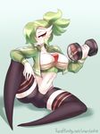  2017 abs anthro athlete bangs big_breasts blush breasts cleavage clothed clothing dumbbell eifie female fitness gardevoir green_hair hair headband jacket legwear navel nintendo open_mouth pok&eacute;ball pok&eacute;mon pok&eacute;morph red_eyes shorts solo spats stockings sweat thigh_highs thong tight_clothing track_jacket training video_games weights 