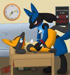  absurd_res alcohol anal anal_penetration anthro aurapup beverage blue_eyes blue_fur blush breath canine clock condom cum cum_while_penetrated detailed_background duo english_text fan_character fur hands-free hi_res jackal lucario male male/male mammal nintendo orange_fur orgasm penetration penis pok&eacute;mon rali red_eyes signature table text video_games wine 