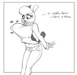  anthro barking black_and_white caprine clothing dialogue english_text eyelashes female humor kevinsano mammal monochrome open_mouth pants pom_(tfh) sheep solo sound_effects sweater text them&#039;s_fightin&#039;_herds wool 