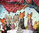  2017 anthro bonnie_hopps canine clothed clothing disney dress fan_character female fennec finnick fox group judy_hopps lagomorph male mammal mrs_wilde nick_wilde rabbit red_panda simple_background softlight289 stu_hopps wedding_dress zootopia 