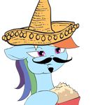  2016 alpha_channel animated chewing earth_pony eating edit equine facial_hair female food friendship_is_magic hair half-closed_eyes hat horse kanashiipanda mammal multicolored_hair mustache my_little_pony pony popcorn rainbow_dash_(mlp) rainbow_hair reaction_image simple_background solo sombrero transparent_background 