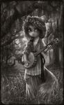  animated banjo black_and_white cat clothed clothing dress feline female flower flower_in_hair fluffy fluffy_tail forest grass holding_object lackadaisy looking_at_viewer mammal mitzi monochrome musical_instrument outside plant sash solo standing tracy_j_butler tree whiskers 