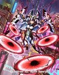  armor armored_boots bodysuit boots building cardfight!!_vanguard cherokee_(1021tonii) company_name gloves glowing glowing_eyes gyre_flower_dar_chakram hat long_hair official_art red_eyes solo white_hair 