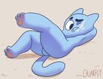  3_toes anthro armpits backsack balls blue_fur bumpty_(artist) butt cartoon_network cat cub cum cum_on_face eyes_closed feline fur gumball_watterson hands_behind_head lying male mammal on_back pawpads pink_nose simple_background solo the_amazing_world_of_gumball toes young 
