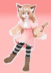  artist_request boots brown_hair cat furry long_hair open_mouth red_eyes 