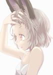  animal_ears bare_arms breasts camisole forehead grey_hair hand_in_hair highres ishikkoro medium_breasts mouse_ears nazrin parted_lips red_eyes short_hair simple_background solo touhou white_background 