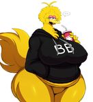  ... 2017 anthro avian beverage big_bird big_breasts big_butt bird bottomless breasts butt clothed clothing digital_media_(artwork) eyelashes feathers featureless_crotch female food hi_res hoodie huge_breasts huge_butt nipple_bulge overweight partially_clothed sesame_street simple_background soda sssonic2 thick_thighs wide_hips 