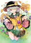  :d black_hair bow eyeball flower green_eyes green_hair green_skirt heart heart_of_string komeiji_koishi long_sleeves open_mouth petals pleated_skirt puuakachan rose rose_petals shirt short_hair skirt smile solo third_eye touhou wide_sleeves yellow_bow yellow_shirt 