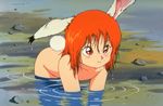  all_fours animal_ears bunny_ears bunny_girl bunny_tail cream_lemon hontani_toshiaki milk_(yumeiro_bunny) nude official_art red_eyes red_hair smile solo tail wading water wet yumeiro_bunny 