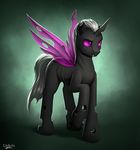  changeling fan_character feral gradient_background grey_hair hair hooves horn insect_wings l1nkoln male my_little_pony purple_eyes simple_background solo white_hair wings 
