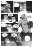  anthro blackmailz comic dialogue english_text feline fur gray_(character) hector hi_res ivan_(blackmailz) laugh male mammal scar text 