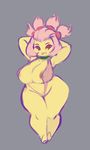  anthro areola big_breasts bikini breasts cherrim clothed clothing female grey_background hair hands_behind_head liveforthefunk nintendo pink_hair pok&eacute;mon simple_background sling_bikini solo sunshine_cherrim swimsuit thick_thighs video_games wide_hips 