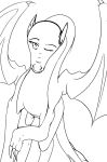  2018 breakkie_(character) claws dragon female feral line_art looking_at_viewer scales scalie simple_background solo unfinished wawor wings 