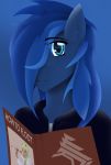  2018 anthro big_ears blue_eyes blue_fur blue_hair clothing covered_eye digital_media_(artwork) equine fan_character female filthy_frank fur hair hoodie horse humanoid looking_at_viewer mammal my_little_pony pony simple_background solo wawor 