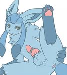  anus blue_hair claws cock_ring cockring flat_color furry gaping glaceon highres male male_focus pale_color pawpads penis pokemon simple_background solo tail tears testicles white_background yellow_eyes 