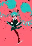  aqua_hair arms_(game) blush boxing_gloves commentary crossover detached_sleeves green_hair hatsune_miku headphones headset long_hair necktie open_mouth parody projecttiger skirt solo thighhighs twintails very_long_hair vocaloid 