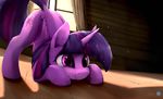  detailed_background equine feathered_wings feathers female feral friendship_is_magic hair hooves horn mammal my_little_pony noctilucent-arts purple_eyes purple_feathers purple_hair smile solo twilight_sparkle_(mlp) winged_unicorn wings 