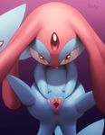  2017 amber_eyes anus female legendary_pok&eacute;mon looking_at_viewer mesprit nintendo pienji pok&eacute;mon pussy solo spread_pussy spreading video_games 