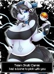  2016 anthro big_breasts black_hair blue_eyes blue_tongue breasts camychan cleavage clothed clothing collar english_text equine fan_character female fingerless_gloves gloves hair hand_on_hip hi_res horn long_hair looking_at_viewer mammal midriff my_little_pony nintendo nipple_bulge open_mouth pok&eacute;ball pok&eacute;mon solo team_skull text thick_thighs tongue tongue_out unicorn video_games wide_hips 