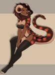  anthro breasts clothed clothing facial_piercing feline female hair hiddenwolf horn hybrid lion mammal nose_piercing piercing reptile scalie snake snake_tail solo 