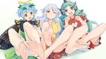  barefoot commentary covered_nipples eternity_larva feet hidden_star_in_four_seasons highres komano_aun multiple_girls panties pantyshot pantyshot_(sitting) paw_pose pov_feet puchikya sakata_nemuno sitting soles take_your_pick toenail_polish touhou underwear 