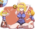  :3 alice_margatroid blonde_hair blue_eyes blush boots breasts cigarette closed_eyes collarbone cookie_(touhou) enperuto_(yarumi) eyebrows_visible_through_hair headdress ichigo_(cookie) large_breasts looking_at_another multiple_girls navel open_mouth sakuranbou_(cookie) short_hair smoke stretch taisa_(cookie) thighs touhou translation_request volleyball 