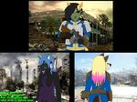  anthro armor aventis canine city clothed clothing coyote djcoyoteguy eyewear fallout female fox gas_mask gloves goggles greasts gun male mammal mask melee_weapon post-apocalyptic ranged_weapon rifle ruben_(djcoyoteguy) ruins skintight_suit video_games weapon wolf 