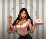  bangs bare_shoulders black_hair breasts cake casual character_name cleavage collarbone contemporary dark_skin food green_eyes hair_tubes happy_birthday ishizu_ishtar large_breasts lips lipstick long_hair makeup off-shoulder_sweater open_mouth parted_bangs pey_(peysssis) solo spoon sweater yuu-gi-ou yuu-gi-ou_duel_monsters 
