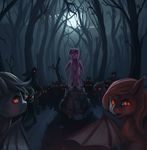  absurd_res bat_pony fan_character feathered_wings feathers forest friendship_is_magic fruitbloodmilkshake fur group hi_res membranous_wings moon my_little_pony night orange_eyes outside purple_feathers purple_fur tree twilight_sparkle_(mlp) wings 