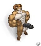  aaron_(character) anthro balls big_balls big_penis caprine goat hands_on_hips huge_penis humanoid_penis hyper hyper_muscles looking_at_viewer male mammal muscular nude penis smile solo standing uniparasite 