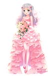  :d artist_name bangs bare_shoulders blue_eyes blush bouquet bridal_veil bride collarbone dress elbow_gloves eromanga_sensei eyebrows_visible_through_hair flat_chest flower frilled_dress frills full_body glint gloves grandia_bing holding holding_bouquet izumi_sagiri jewelry long_hair looking_at_viewer necklace open_mouth pantyhose pearl_necklace pink_dress pink_flower pink_footwear pink_rose rose shoes silver_hair simple_background sleeveless sleeveless_dress smile solo standing teeth upper_teeth veil wedding_dress white_background white_gloves white_legwear 