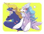  artist_request blue_eyes furry open_mouth pokemon primarina red_eyes samurott 