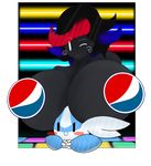  alpha_border alpha_channel ambiguous_gender big_breasts black_skin boob_hat breasts censored closed_smile doodlewill female huge_breasts humanoid latios legendary_pok&eacute;mon nintendo one_eye_closed pattern_background pepsi pepsi_max pok&eacute;mon simple_background smile video_games wink 