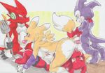  all_fours anal anal_penetration backsack balls breasts clothing cum daigaijin daigajin digimon doggystyle dragon fellatio female from_behind_position gangbang gloves group group_sex guilmon imp impmon male male/female microphone oral penetration penis renamon scalie sex shoutmon side_boob tail_grab tongue wristwraps 