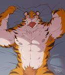  2017 abs anthro biceps big_muscles digital_media_(artwork) feline male mammal muscular muscular_male nipples nude pecs solo stripes takemoto_arashi tiger tuft 