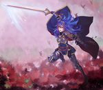  alternate_costume armor blue_eyes blue_hair falchion_(fire_emblem) fire_emblem fire_emblem:_kakusei full_body highres ilyscia long_hair lucina open_mouth solo tiara weapon 