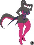 1uped-art alpha_channel anthro big_breasts breasts camel_toe cleavage clothed clothing female footwear high_heels legwear nintendo nipple_bulge pok&eacute;mon salazzle scalie shoes simple_background solo stockings tongue tongue_out transparent_background video_games 