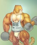 2014 abs anthro areola bulge clothed clothing exercise feline gym hybrid hyper hyper_muscles jockstrap liger lion mainlion male mammal muscular muscular_male nipples partially_clothed pecs shirt solo tank_top thick_thighs tiger underwear vein veiny_muscles weightlifting weights workout 
